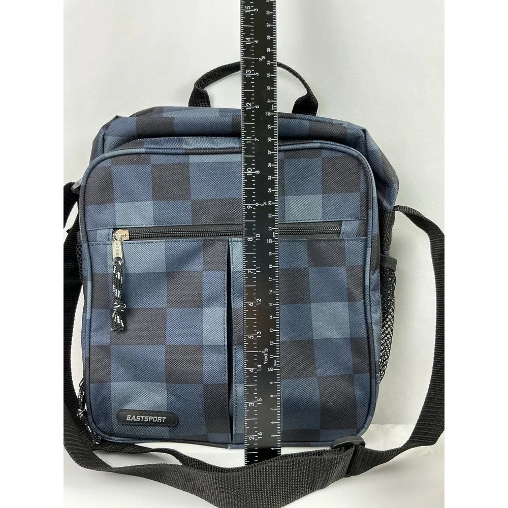 Eastsport Crossbody Bag Messenger Shoulder Bookbag‎ Checkered Pattern Blue Black